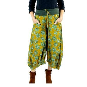 Apsara Yoga Pants, Hippie Boho Balloon | Sz S, Flower Mustard, 100% Cotton